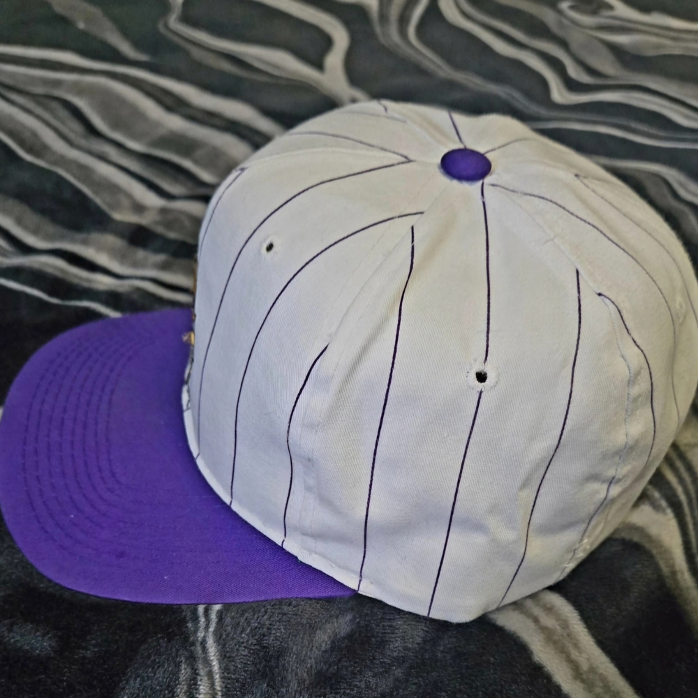 Vintage Minnesota Vikings STARTER Snapback Hat Pinstripe Purple NWOT - Picture 2 of 4